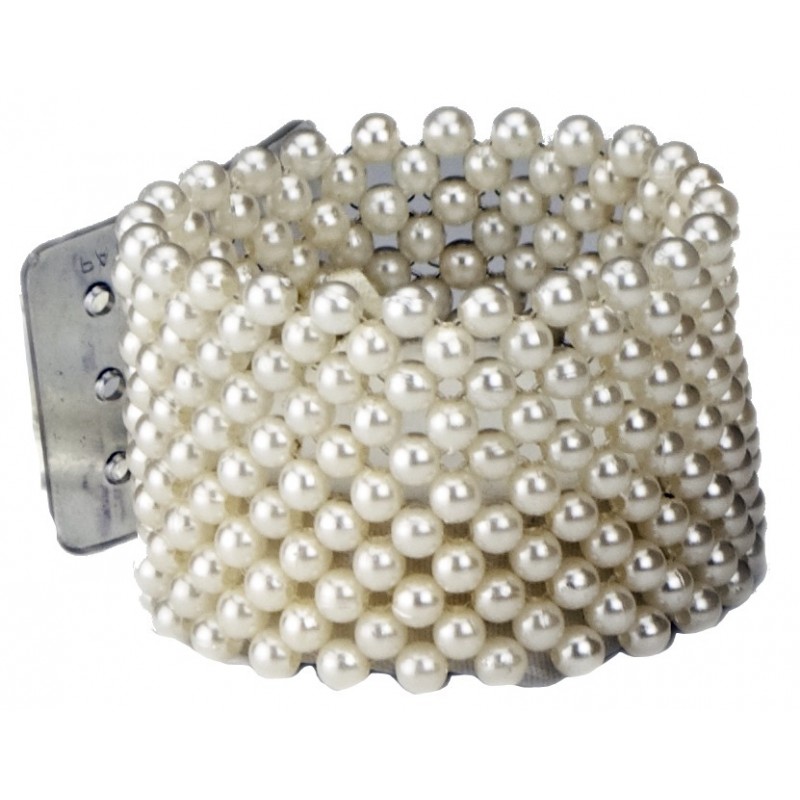 Cream Pearl and Diamante Wrist Corsage Bracelet Vintage 