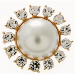 Beaming Pearl Brooch Pin - Cream and Gold (3cm Diameter, 15cm Pin)