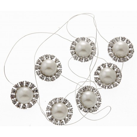 Beaming Pearl Jewel Garland - Cream and Silver (7 x 3cm Diameter Brooches on 1m roll)