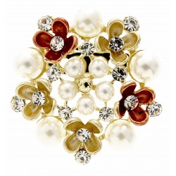 Flower Brooch Pin - Gold and Cream (4cm Diameter with "Spot On" 15cm Pin)