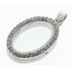 Rhinestone Oval Charm - Silver (2.5cm diameter)