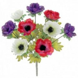 Anemone Bush - Purple, Red and White (27cm Long, 9 Heads)