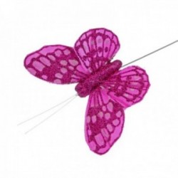 10cm Glitter Butterflies - Hot Pink (12pcs per pk, on a 20cm Wire)