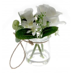 Rose Glass Pot with Foliage - Green & White (13cm tall)