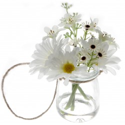Daisy Glass Pot with Foliage - Green & White (12cm tall)