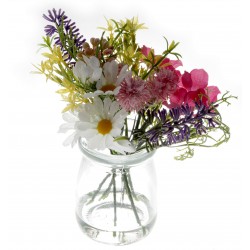 Daisy Glass Pot with Foliage - Mixed Colours (12cm tall)