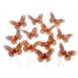 10cm Glitter Butterflies - Orange (12pcs per pk, on a 20cm Wire)