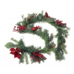 Poinsettia and Pinecone Garland with Berries - Red & Green (182cm long)