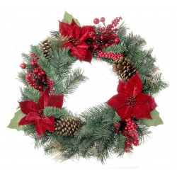 Poinsettia and Pinecone Wreath with Berries - Red & Green (60cm diameter)