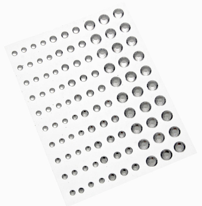 Mixed Sized Stick on rhinestones - Silver (6mm, 4mm & 3mm. 100pieces per card, 5 cards per pk)