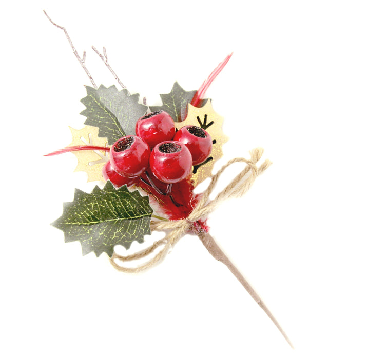 Red Bell Cup Pick - Red, Green & Gold (28cm long, 6 pieces per pk)