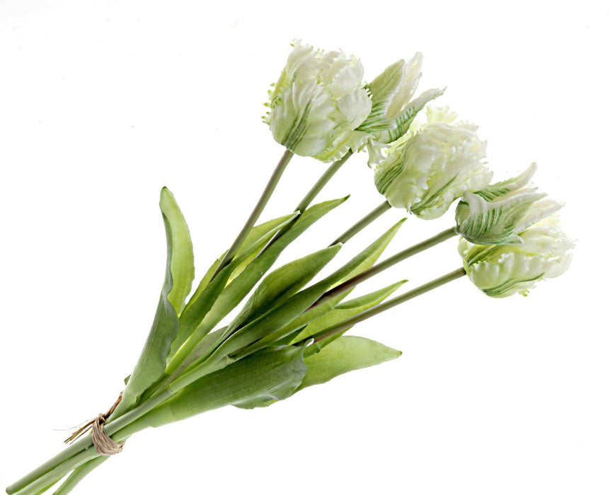 Real Touch Parrot Tulip Bundle - White/Green (5 stems, 40cm long)