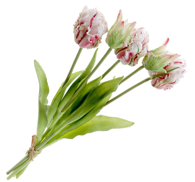 Real Touch Parrot Tulip Bundle - Mauve/White/Green (5 stems, 40cm long)