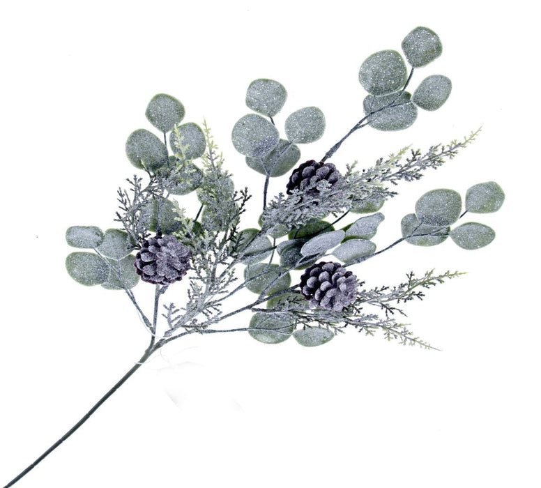 Glittered Eucalyptus Spray - Green/White (60cm long)