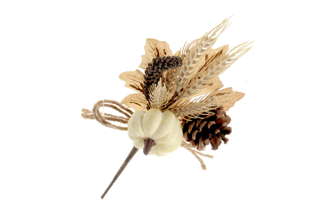 Pumpkin & Wheat Branch - White/Brown (29cm long)