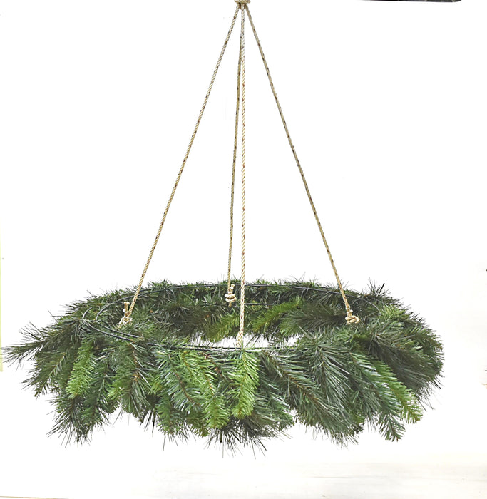 Hanging Evergreen Double Wreath with Rope - Green (150 tips, 60cm diameter with 75cm long rope)