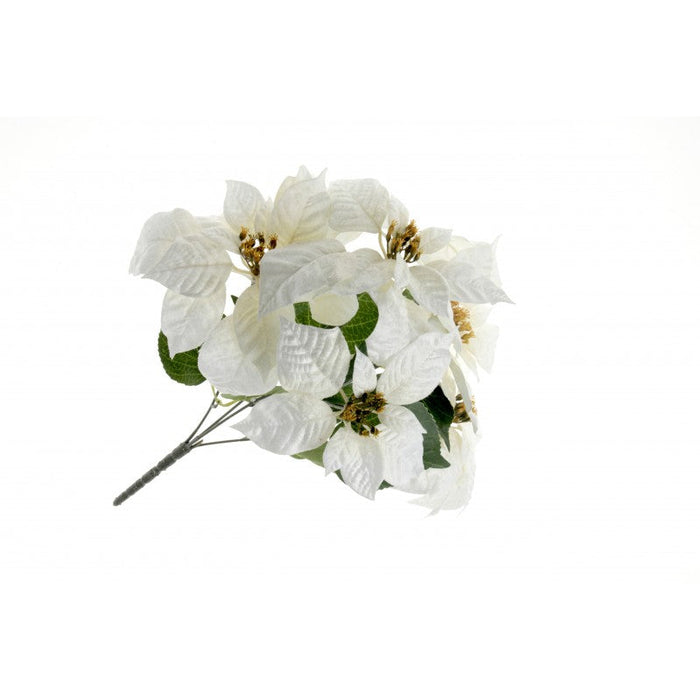 47cm Velvet Poinsettia Bush with 5 heads - White