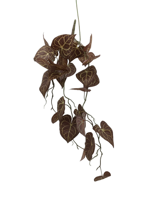 Artificial Hanging Caladium Foliage Bush - Burgundy/Brown (90cm long)