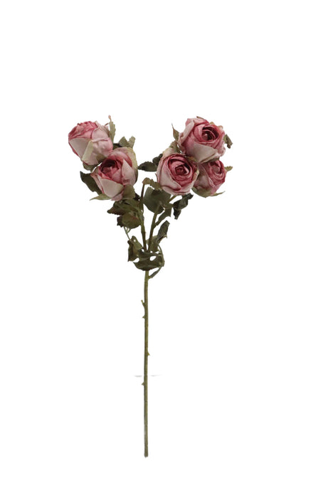 Artificial Dry Rose Bush - Pink (43cm long with 5 heads)