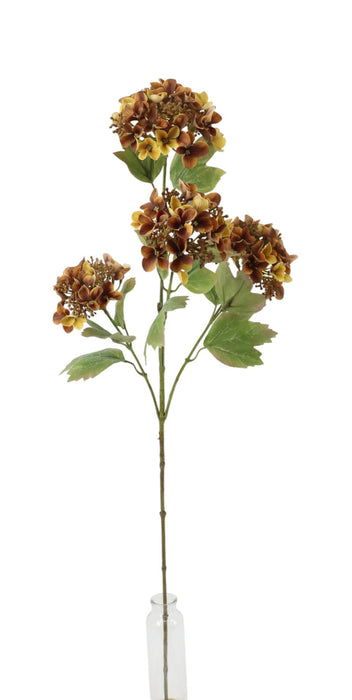 Artificial Hydrangea Spray - Yellow/Brown (88cm long with 4 heads)