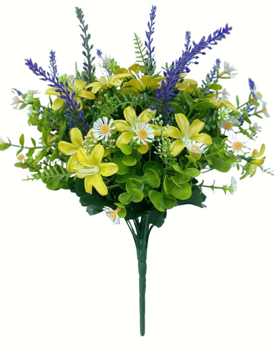 Daisy and Lavender Bush with Mixed Foliage - Purple/Yellow Mix (13 heads, 36cm long)