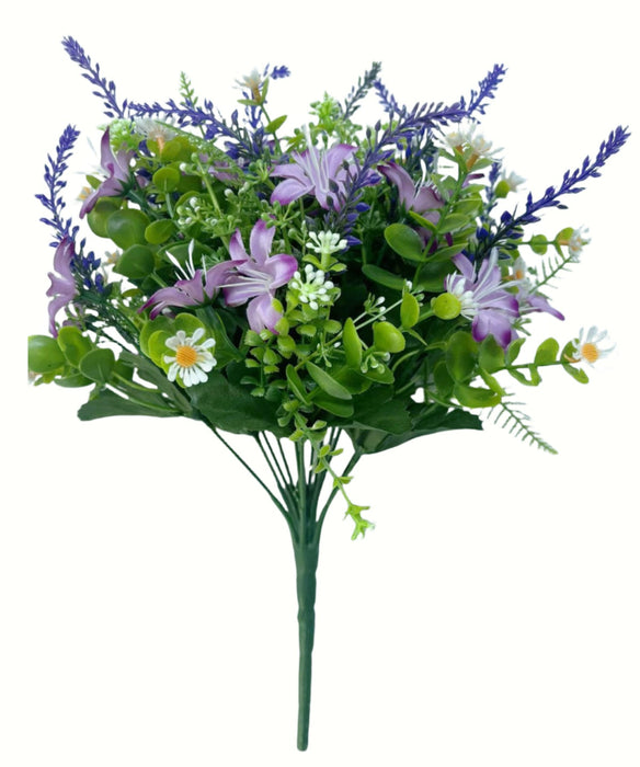 Daisy and Lavender Bush with Mixed Foliage - Purple/Fuchsia Mix (13 heads, 36cm long)
