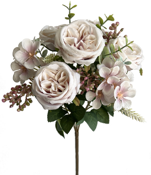 Artificial Mini Garden Rose Bush - Ivory (37cm long)
