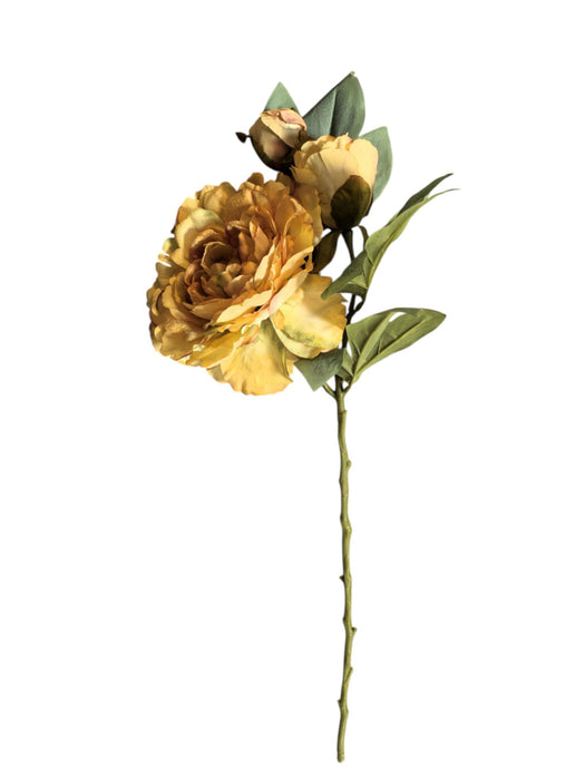Peony Spray - Cream & Pink (19cm long, 1 flower & 1 bud)