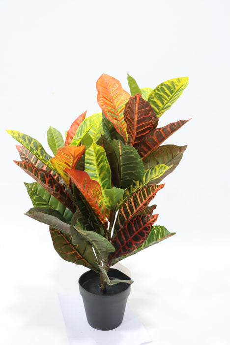 Artificial Real Touch Croton Plant - Green/Orange (70cm long)