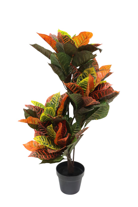 Artificial Real Touch Croton Tree - Green/Orange (100cm long)