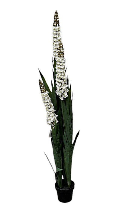 Artificial Real Touch Lupin Bush - White/Green (150cm long with 3 heads)