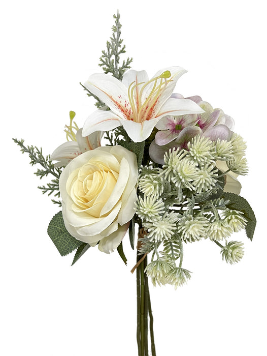 Rose, Lily & Hydrangea Bush - Ivory (35cm long)