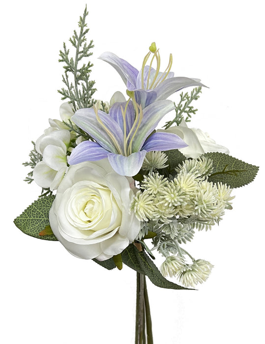 Rose, Lily & Hydrangea Bush - Ivory/Purple (35cm long)