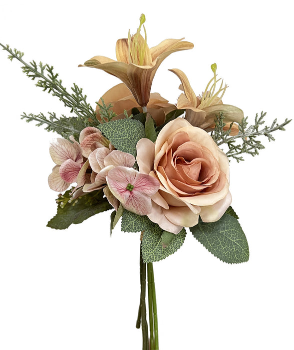 Rose, Lily & Hydrangea Bush - Antique Mauve/Brown (35cm long)