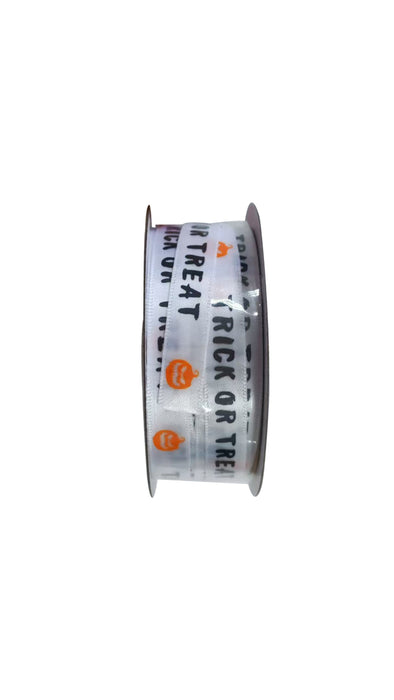 Trick or Treat Ribbon - White/Black (10mm x 10m)