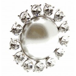 Beaming Pearl Brooch Pin - Cream and Silver (3cm Diameter, 15cm Pin)