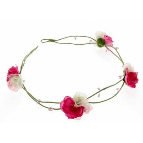 3 Rose Headband - White & Pink (17cm Diameter, adjustable)