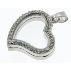 Rhinestone Heart Charm - Silver (2.5cm diameter)