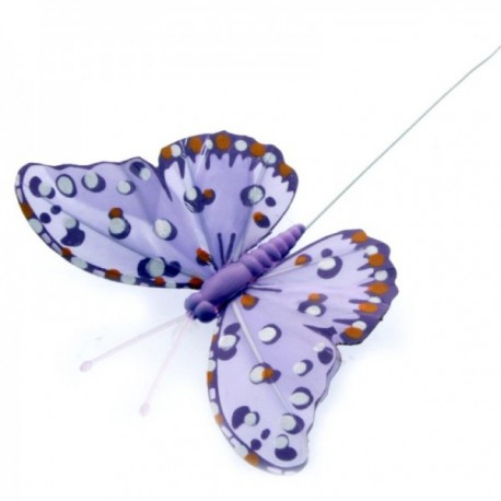 7cm Feather Butterflies - Lilac (12pcs per pk, on a 20cm wire)