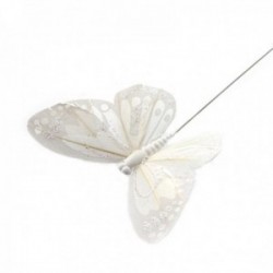10cm Glitter Butterflies - White (12pcs per pk, on a 20cm wire)