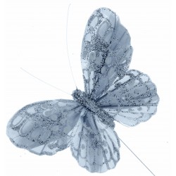 7cm Glitter Butterflies - Silver (12pcs per pk, on a 20cm wire)