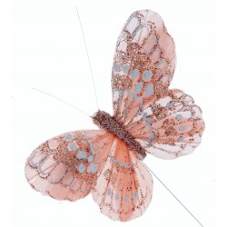 10cm Glitter Butterflies - Rose Gold (12pcs per pk, on a 20cm wire)