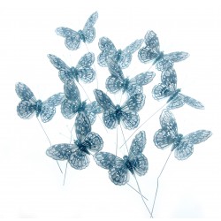 10cm Glitter Butterflies - Blue (12pcs per pk, on a 20cm Wire)