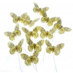 7cm Glitter Butterflies - Yellow (12pcs per pk, on a 20cm Wire)
