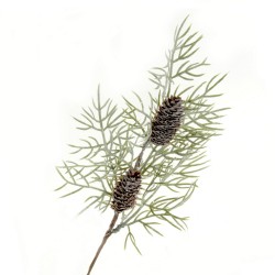 Glittered Cypress Spray with Pine cones - Green & Brown (32cm long)