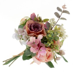 Rose Bunch with Mixed Foliage - Pink, Antique Mauve & Green (40cm long)