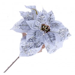 Single Glittered Poinsettia - Pale Blue (25cm diameter, 53cm long)