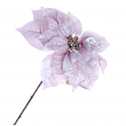 Single Glittered Poinsettia - Pink (25cm diameter, 53cm long)