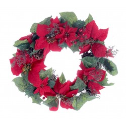 Poinsettia & Pinecone Wreath - Green/Red/Brown (40cm diameter)