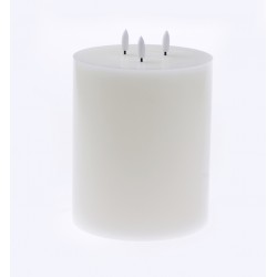 LED Wax Candle with 3D Flame - Ivory (3 wicks, 15cm diameter x 20cm height)